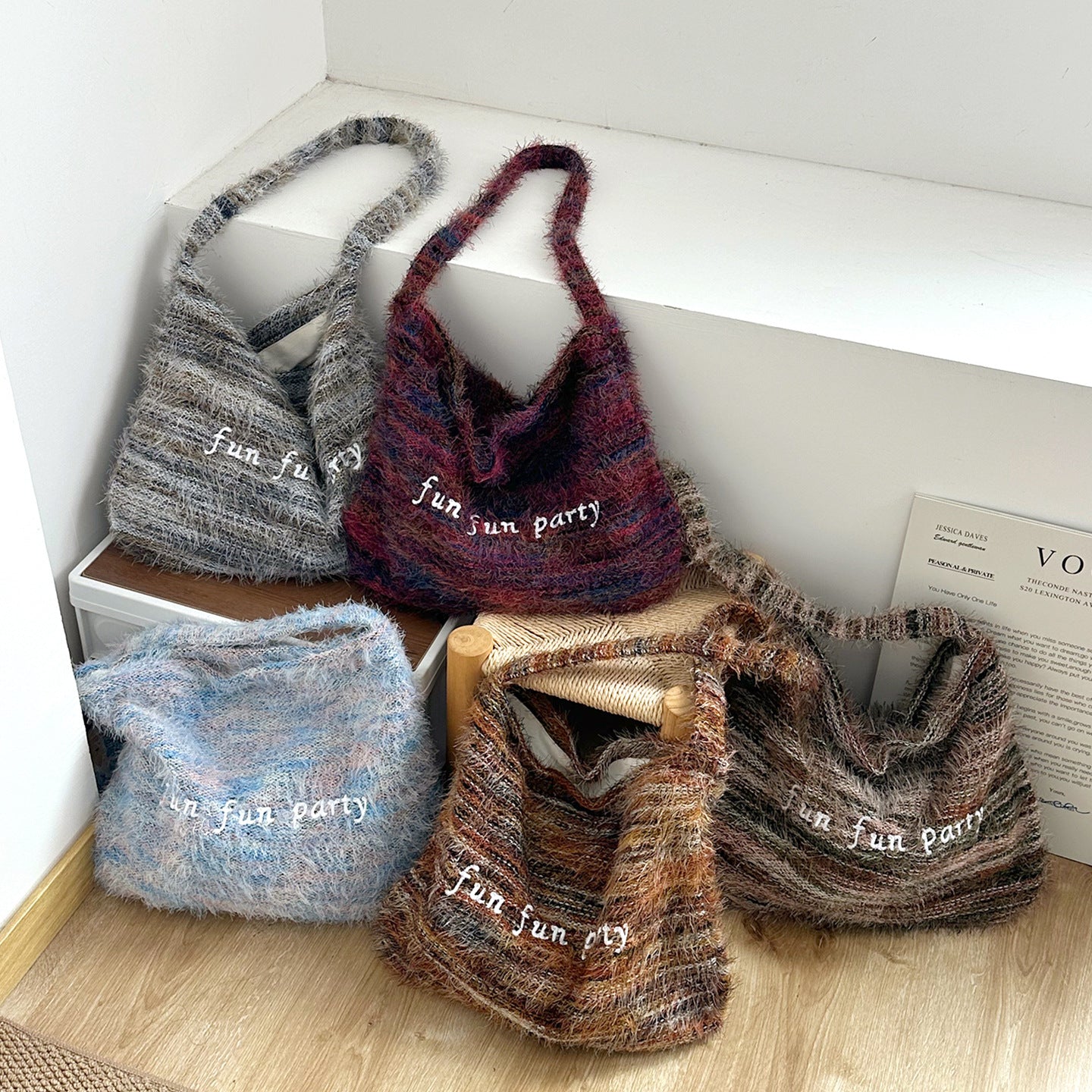 Plush Shoulder Bag Women's Messenger Bag Retro Alphabet Embroidered Commuter Tassel Bag