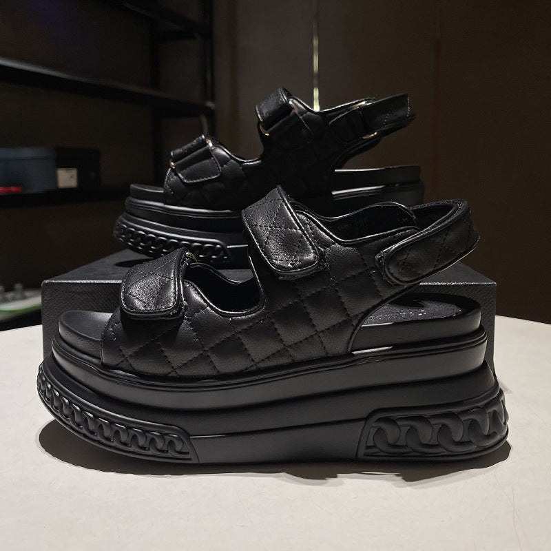 Leather Sports Sandals Women's Green Light Platform Platform