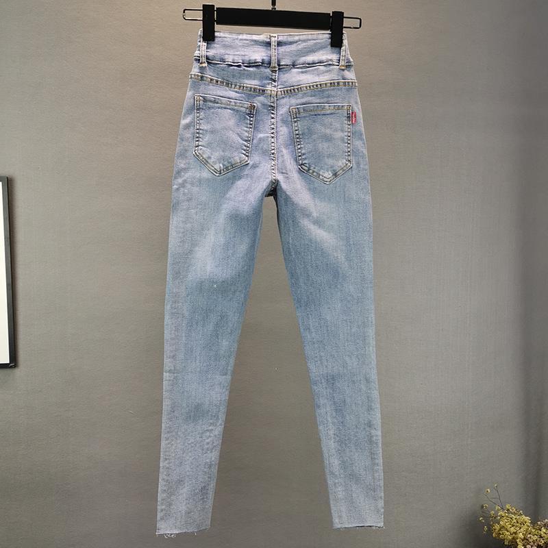 Elastiske Slim Fit Slankende Kraftig Broderi Hot Drilling Tapered Pencil Bukser