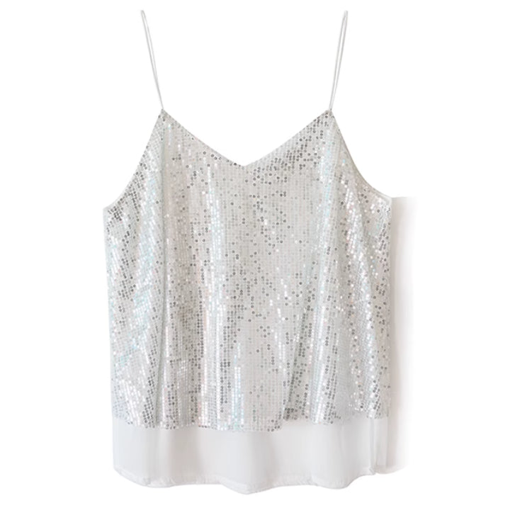 European And American Style Design Sense Niche Nightclub V-neck Glitter Heavy Industry Small Sling
