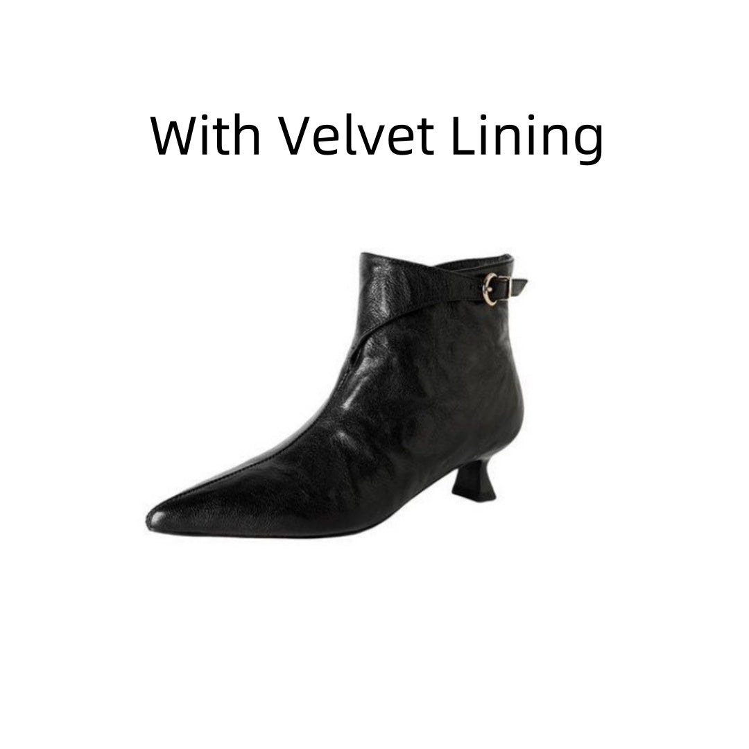 French-style Vintage Pointed-toe Mid-heel Ankle Boots For Women
