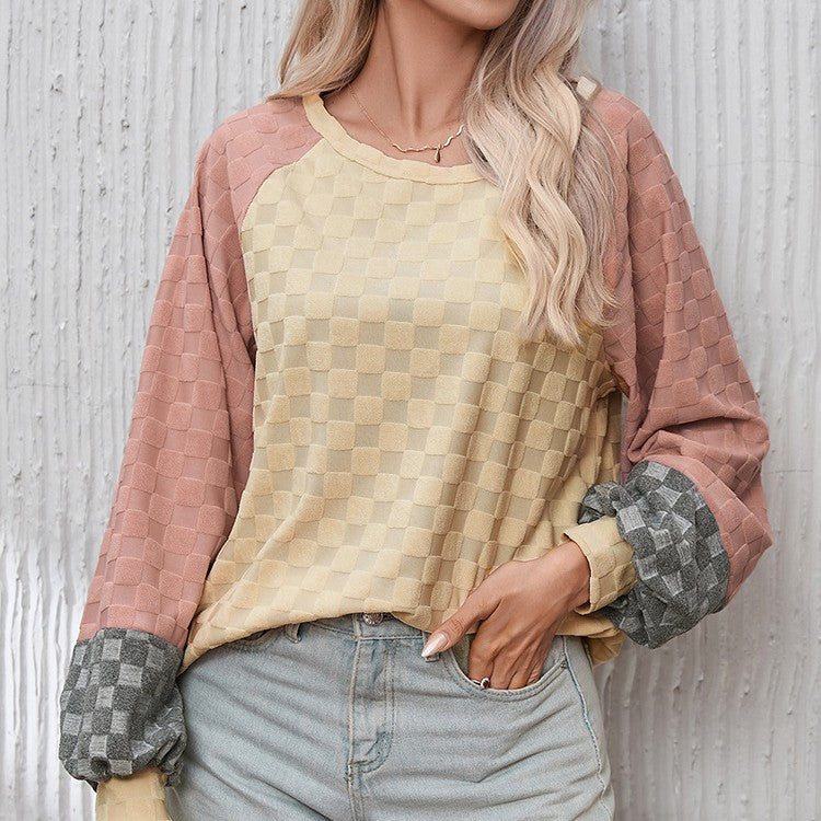 Loose Chessboard Plaid Texture Sweater For Women