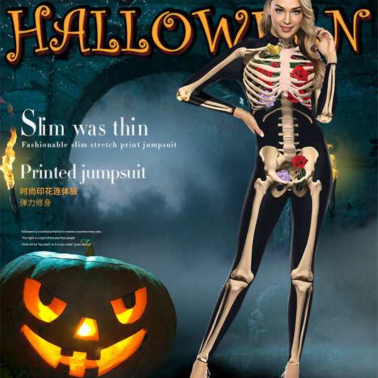 Human Skeleton Stage Performance Clothing Tight Elastic Jumpsuit 3D
