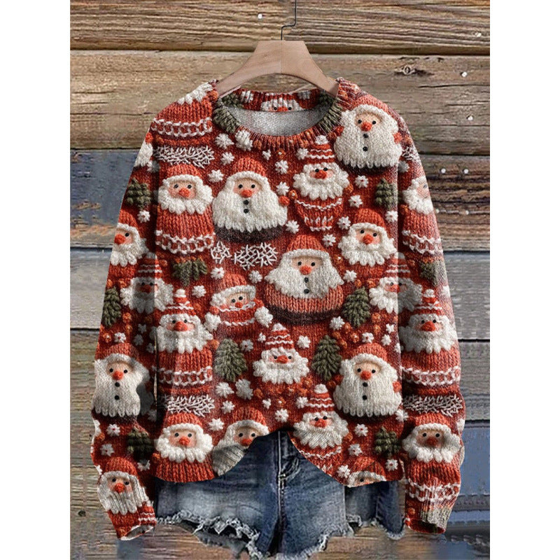 Abstract Style Digital Printing Drop-shoulder Long-sleeve Women's Sweater Casual All-matching