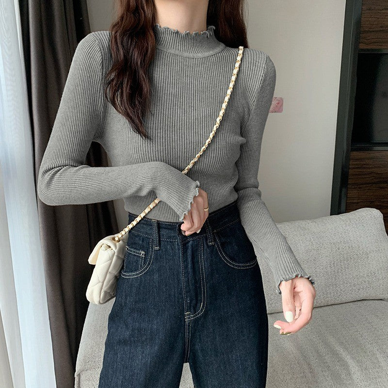 Half High Collar Inner Lining Bottom Sweater Slim Fit Fit Long Sleeved Sweater
