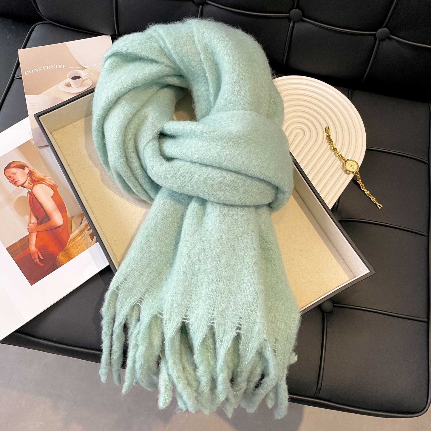 Scarf Winter Thicken Thermal Solid Color Mohair Shawl