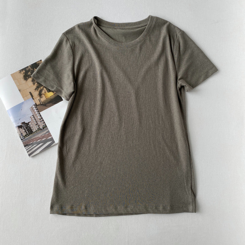 Loose Cotton And Linen Short-sleeved T-shirt Round Neck Top