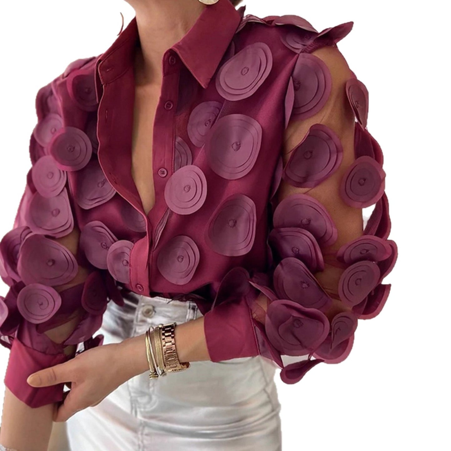 Mesh Long Sleeve Shirt French Style Elegant Blouse