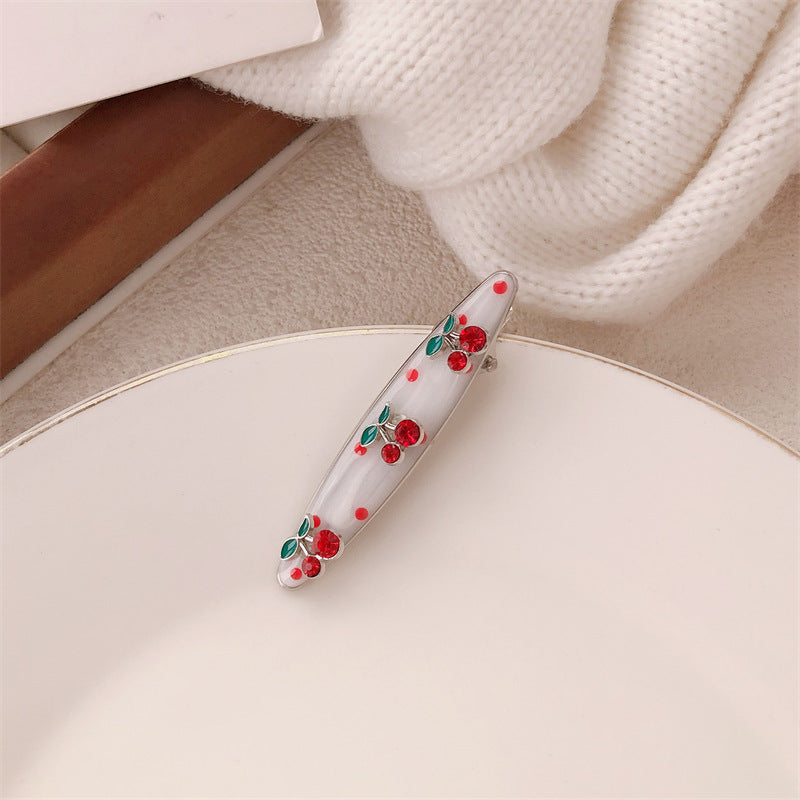 Red Stereo Love Heart-shaped Hairpin French Retro Dots Willow Leaf Clip
