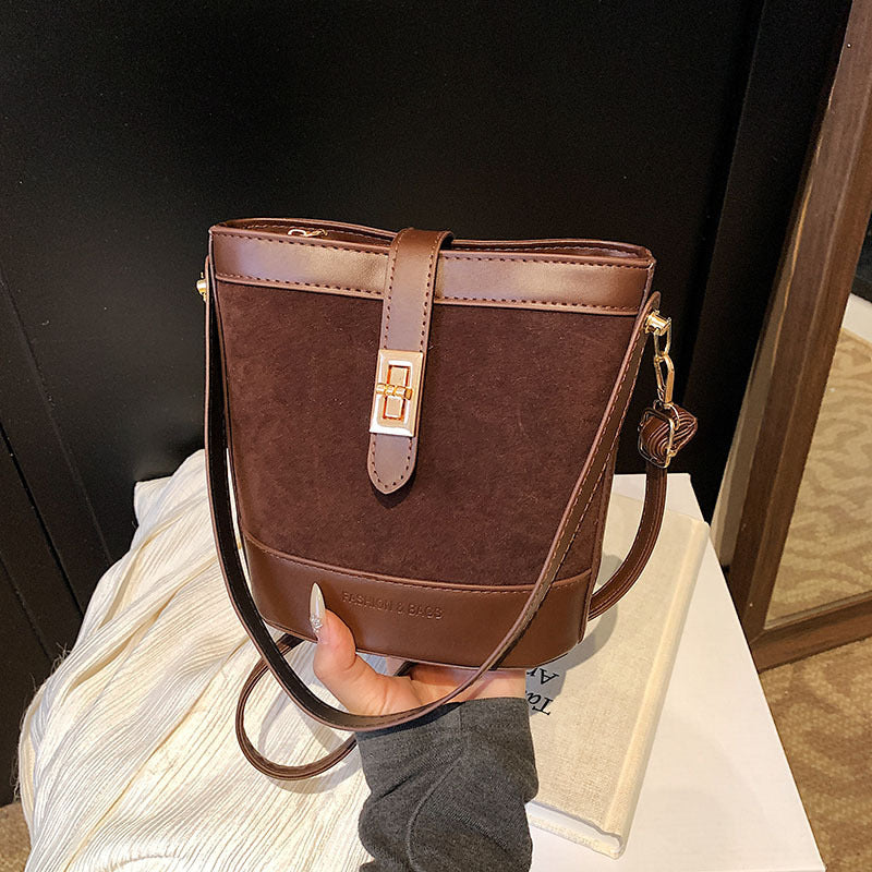 Suede Portable Bucket Bag Retro Crossbody