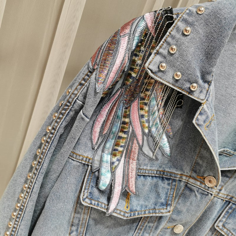 Wings Embroidered Denim Jacket Personality Versatile Casual