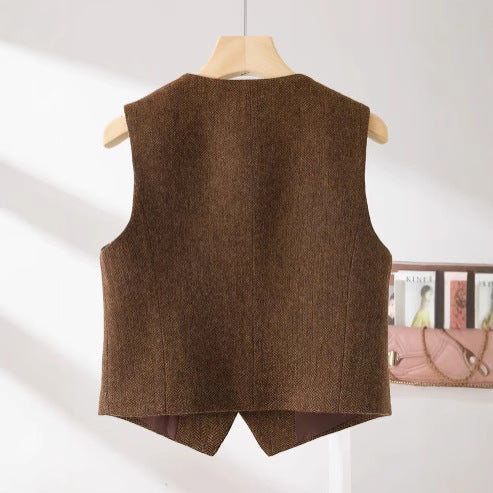 British Old Money Style Woolen Vest Female Spring