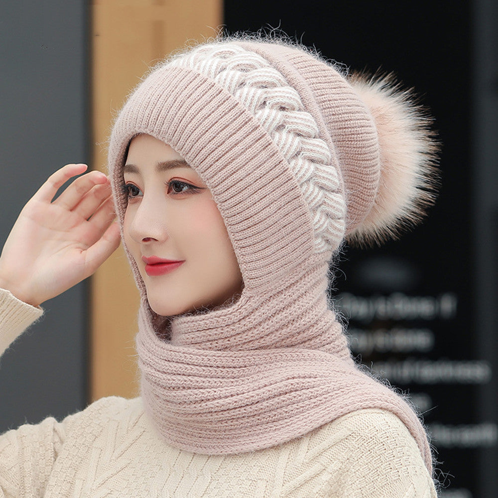Women's Thickened Ear Protectors With Hat And Scarf Two Piece Set