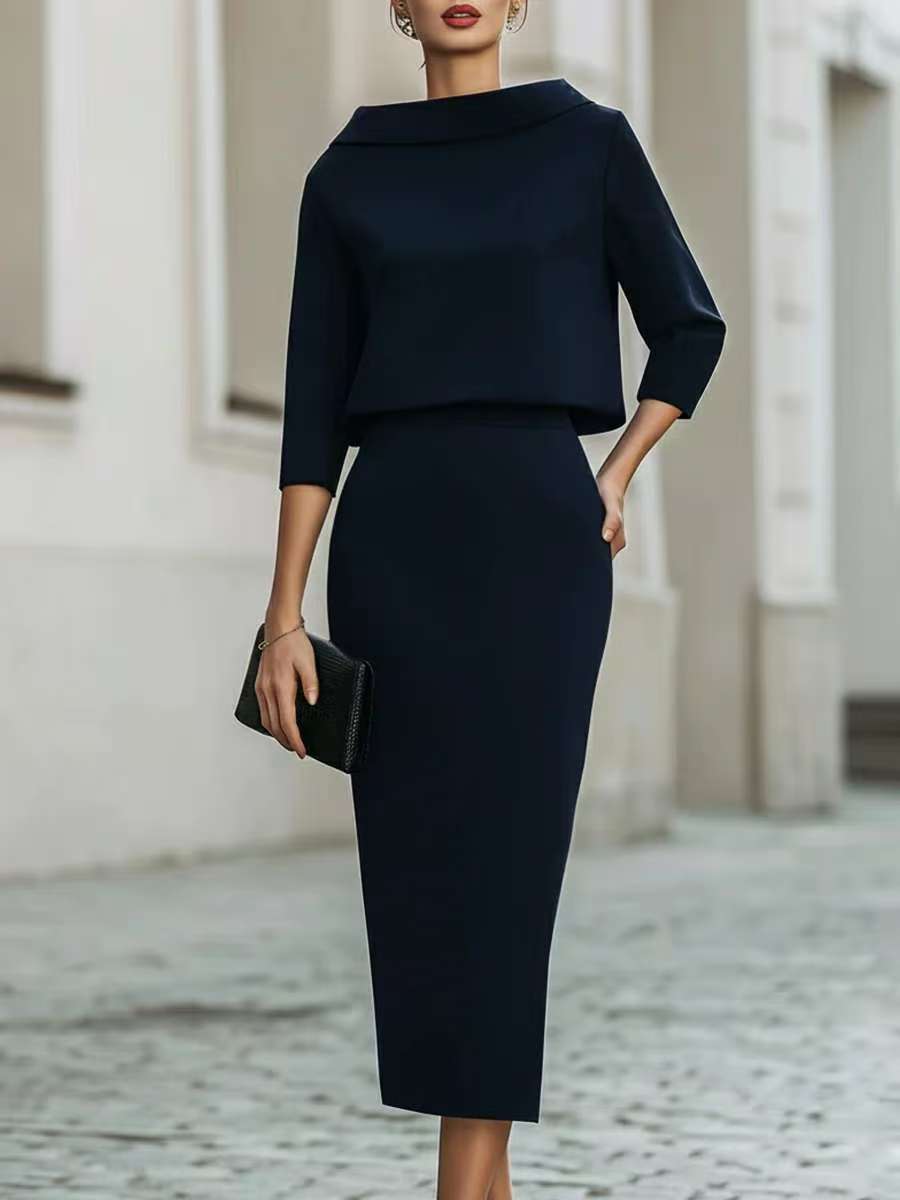 Stylish Urban Commuter Two-piece Set Featuring A Bodycon Skirt And Top