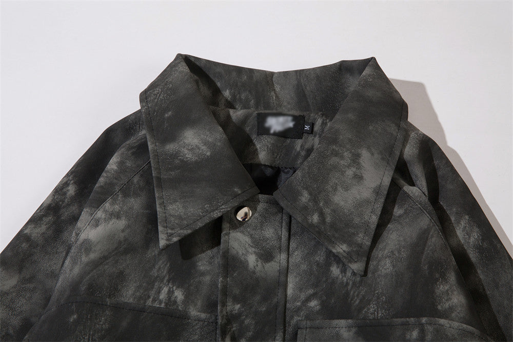 Tie-dyed Loose PU Leather Jacket For Men