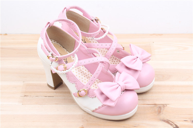 Sweet Girl Loli Color Matching Cross Straps Lolita Round Toe Princess Shoes