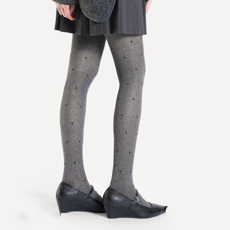 Cotton Slightly Transparent Gray Polka Dot Pantyhose