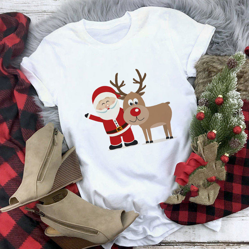 Christmas T-shirt Women's Summer Plus Size With Short Sleeves