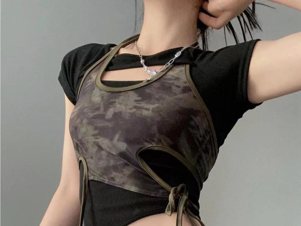 Retro Hot Girl-printet top Sommersmart design Niche-smart kortærmet stroptop