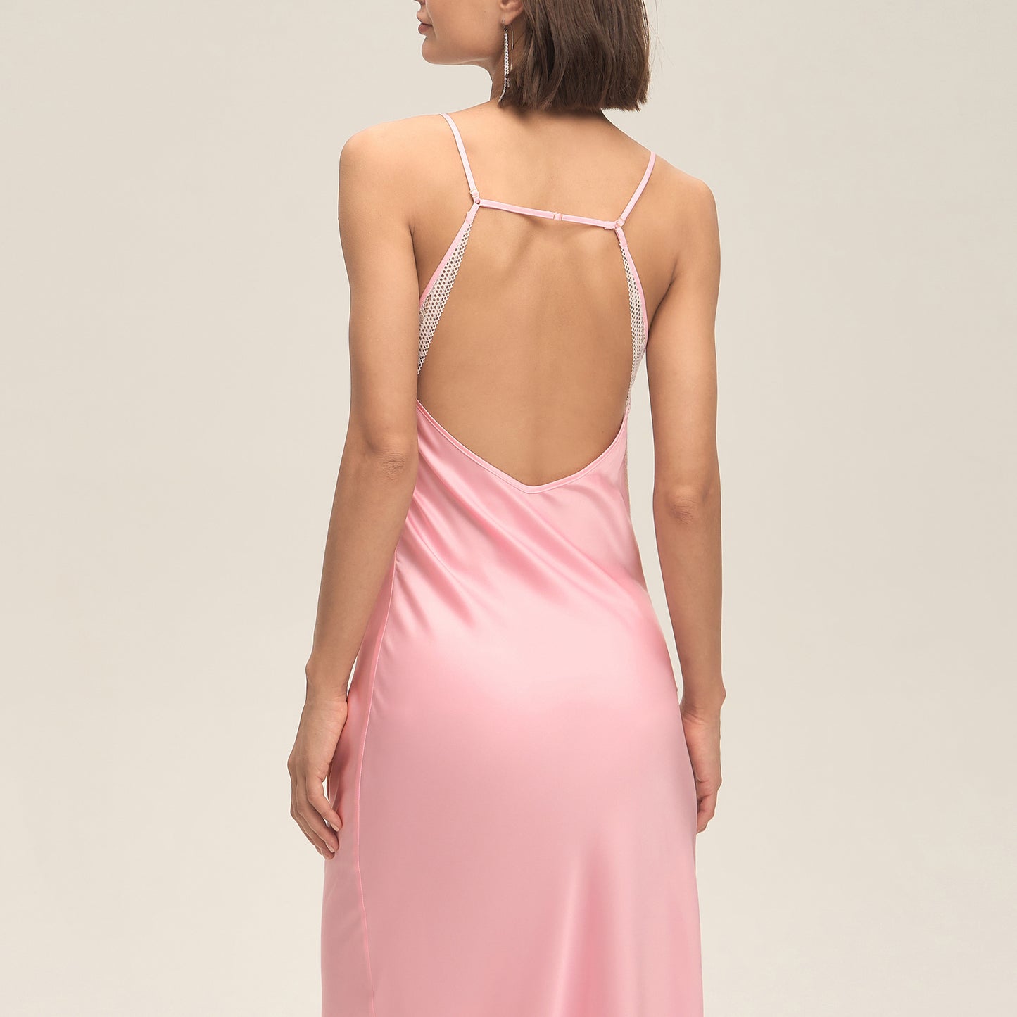New Satin Chiffon Mid Length Lace Slip Nightgown With A Backless Design