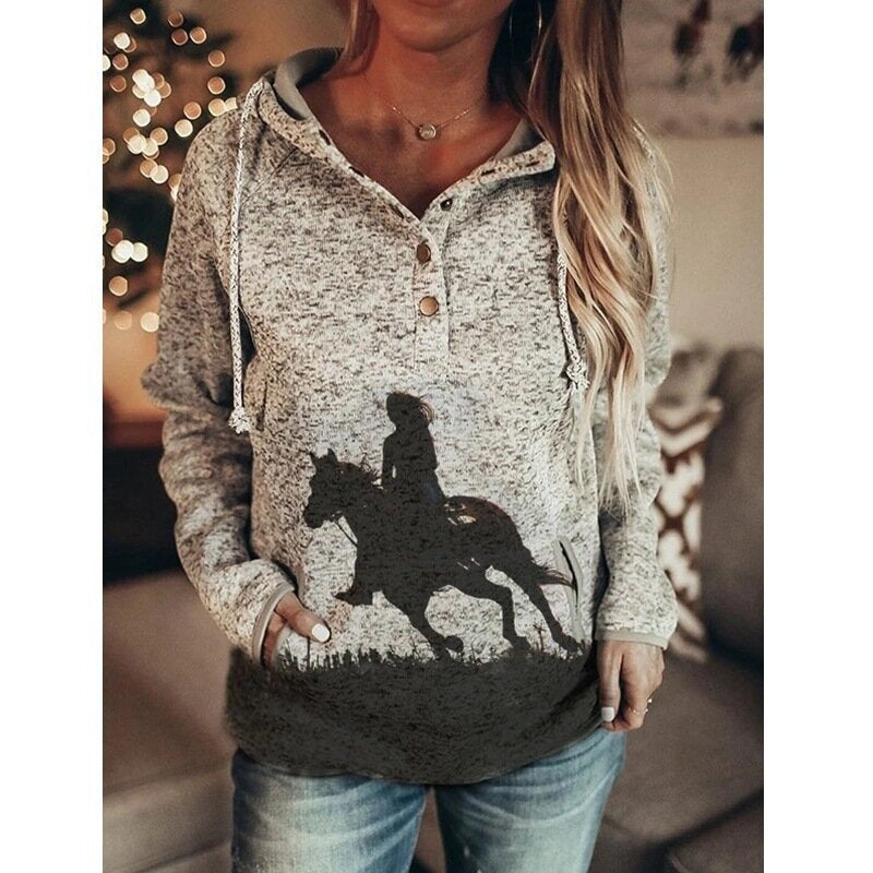 Autumn And Winter Gray Printing Women's Sweater