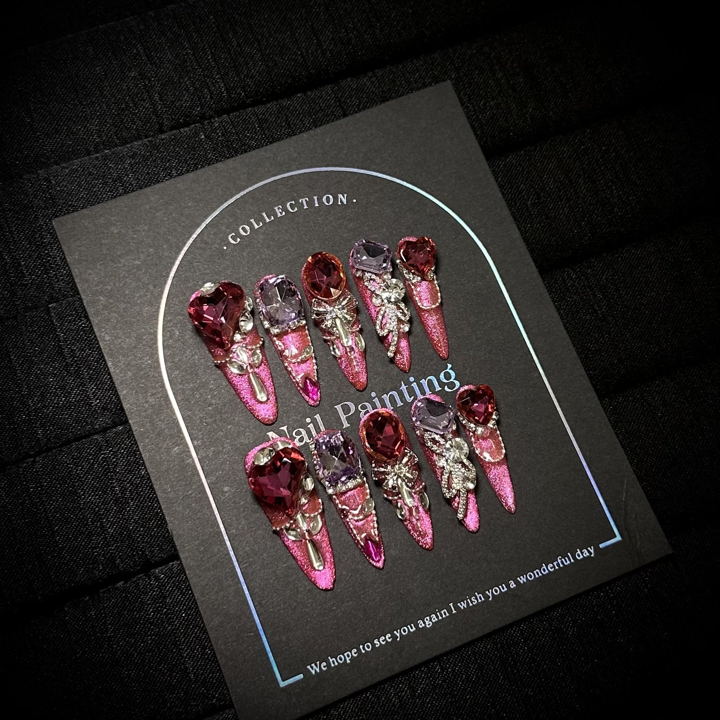 High-grade Winter New Year Rose Red Cat Eye Hand-worn Nail Tip