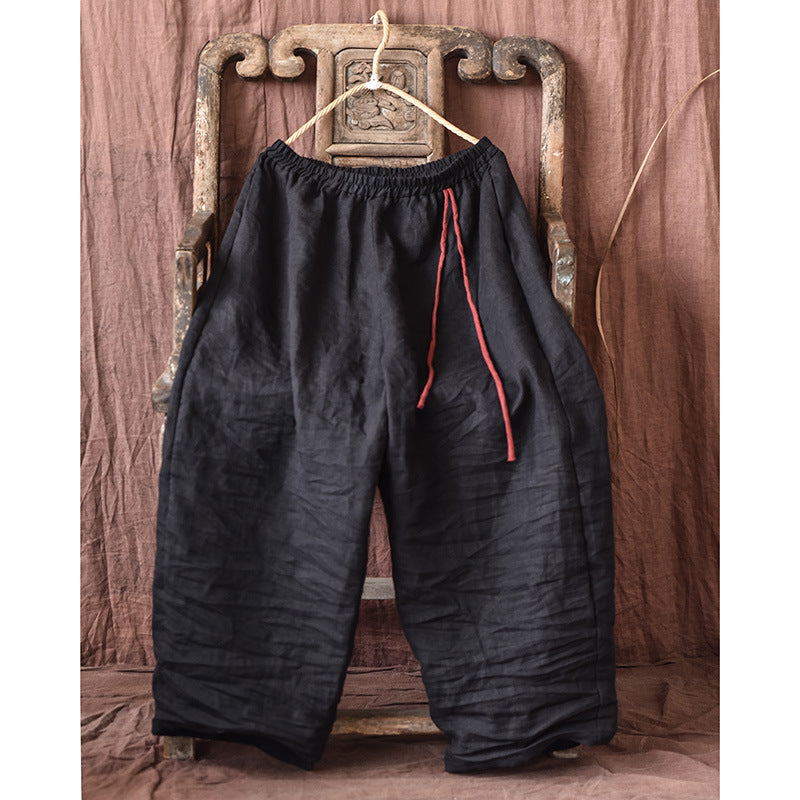 Spring And Autumn Stone Washed Linen Baggy Pants Loose Wide Leg