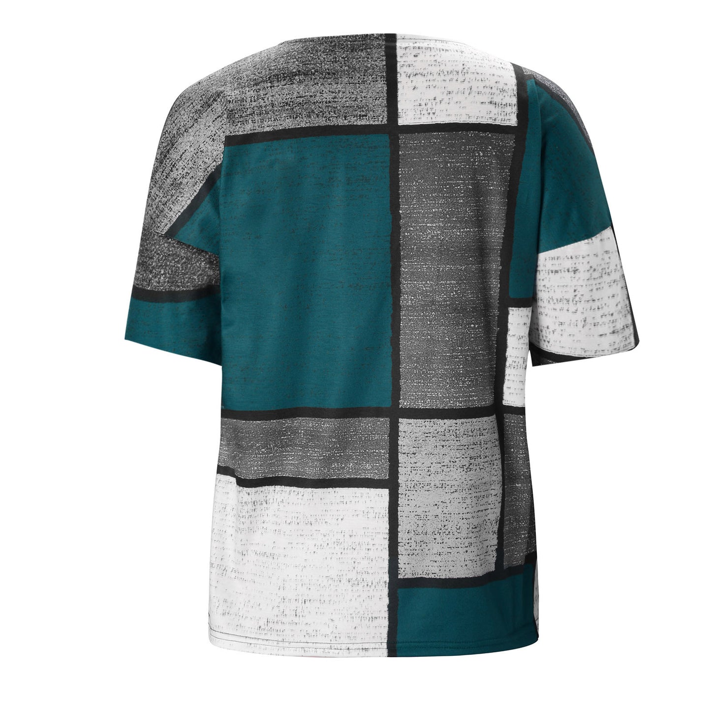 Shirt Cross Neck Button Fashion Print Short Sleeve T Shirt