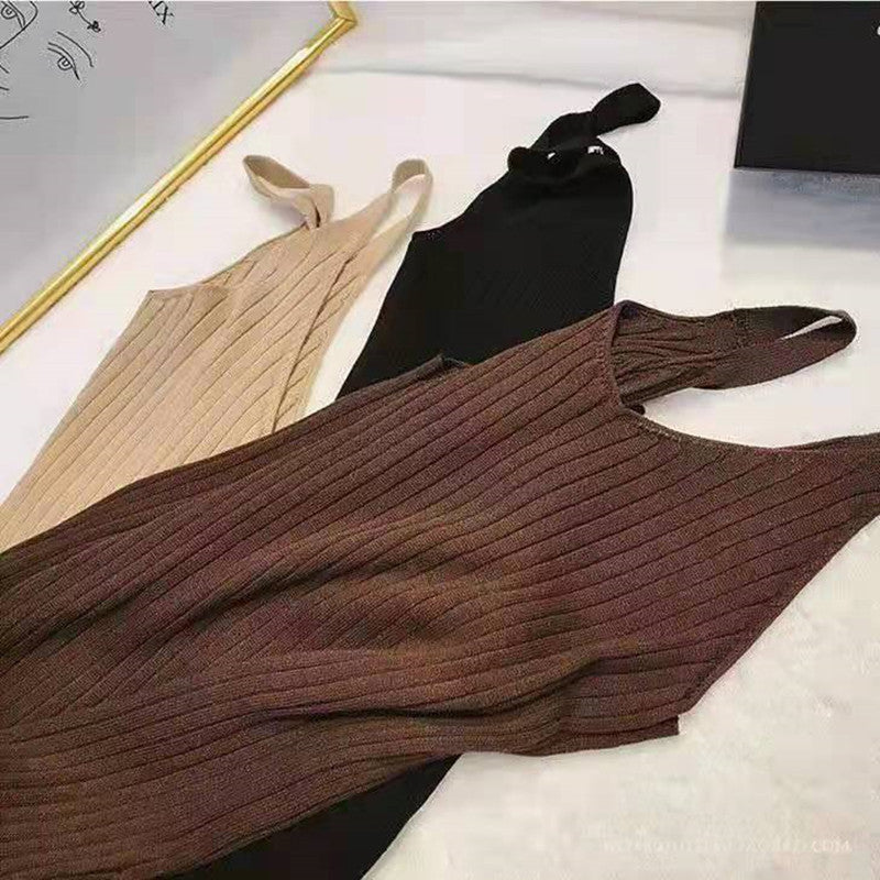 Sleeveless Knit Midi Dress Black Inner Slip Dress