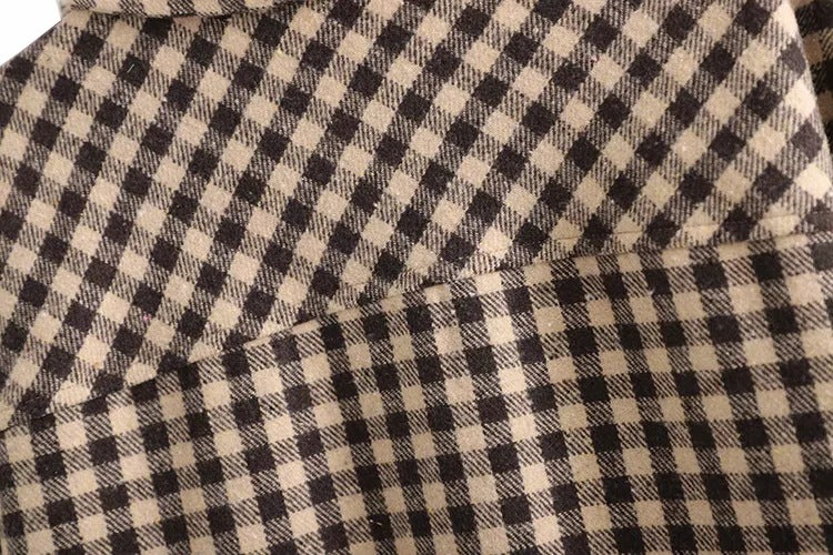 Coffee Color Plaid Loose Mid Length Shirt Jacket