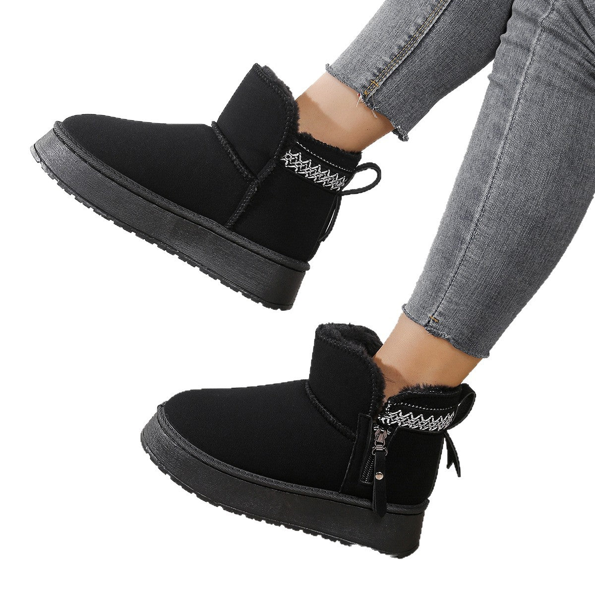 Side Zipper Thick Sole Height Increasing Snow Boots For Women