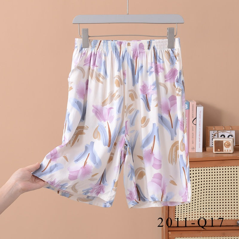 Women's Loose-fit Cotton-silk Floral-print Shorts