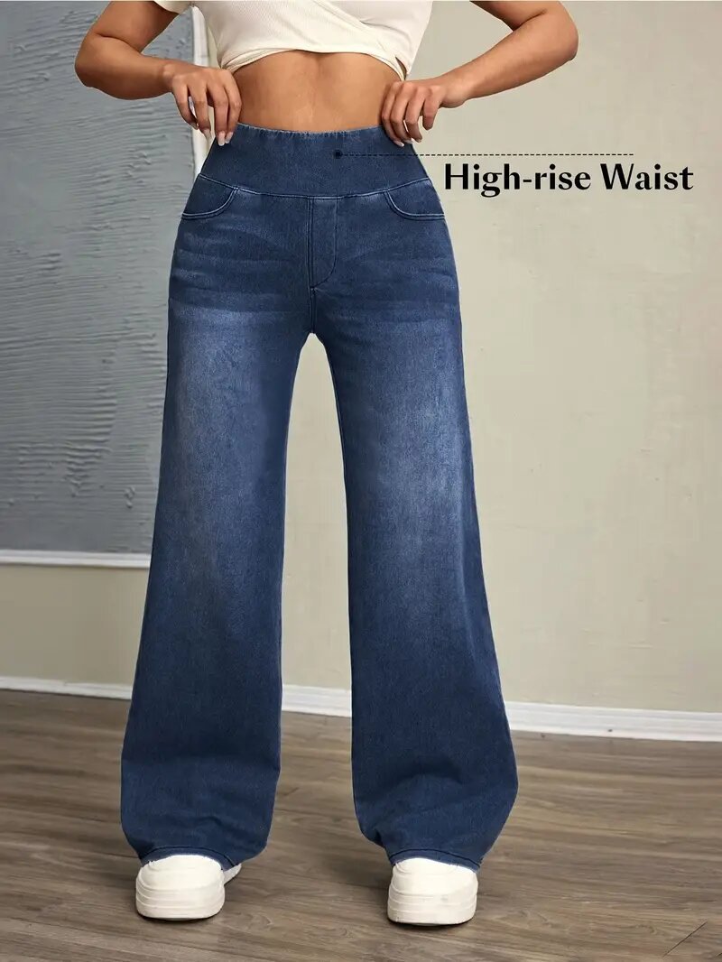 Loose Oversized Retro High-waisted Stretch Denim Wide-leg Pants