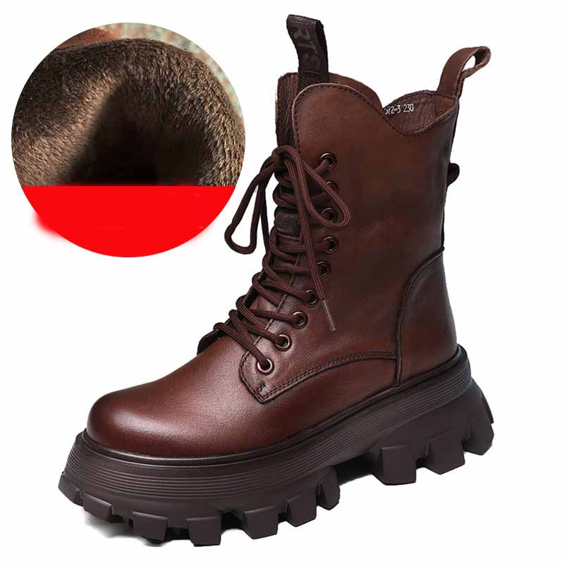 Leather Sponge Cake Foam Platform Lightweight Martin Boots