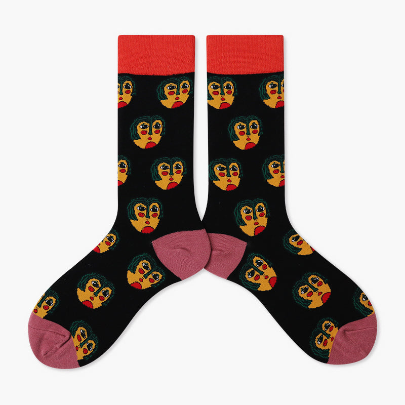 Cute Cotton Socks Women's Mid-tube Color Anime Wild Retro