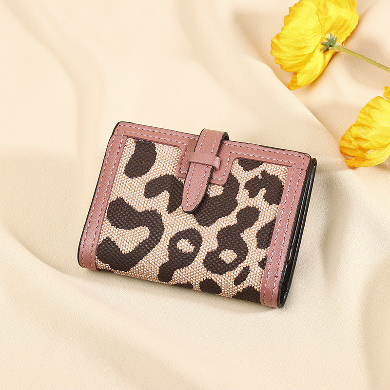 Women's Wallet Short New Leopard Print Pull-belt Multi-functional Large Capacity Tri-fold Retro Multiple Card Slots Clutch Card Holder