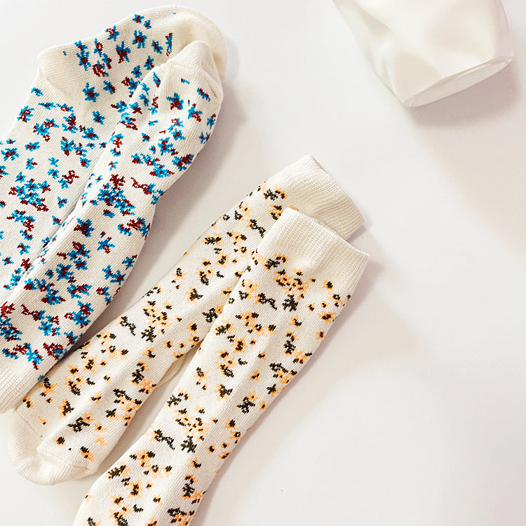 Autumn New Style Retro Small Floral Combed Cotton Japanese Small Clear Children's Socks