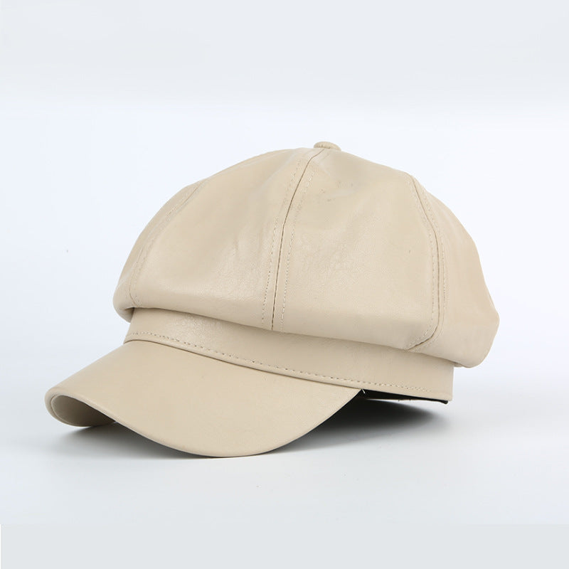 Korean Style Octagon Fashion Ladies Hat Leather Beret