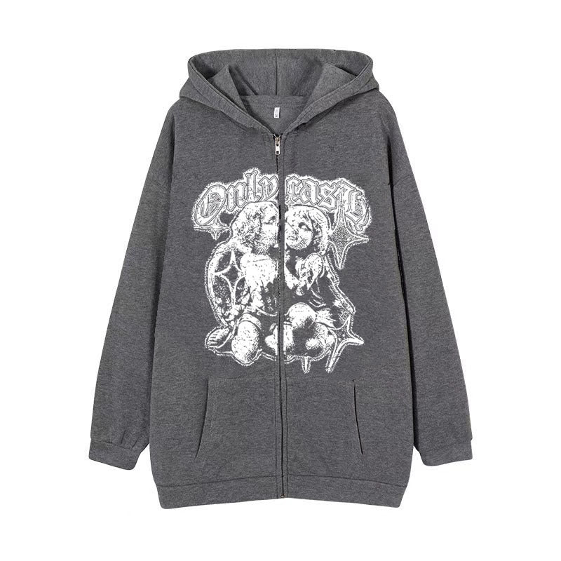Women's Casual Hoodie Wings Angel Zipper Sweater