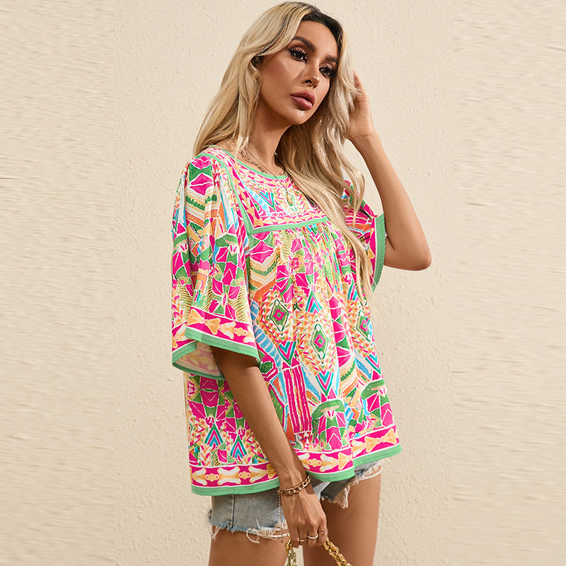 Thin Loose Casual Style Printed Chiffon Shirt For Women