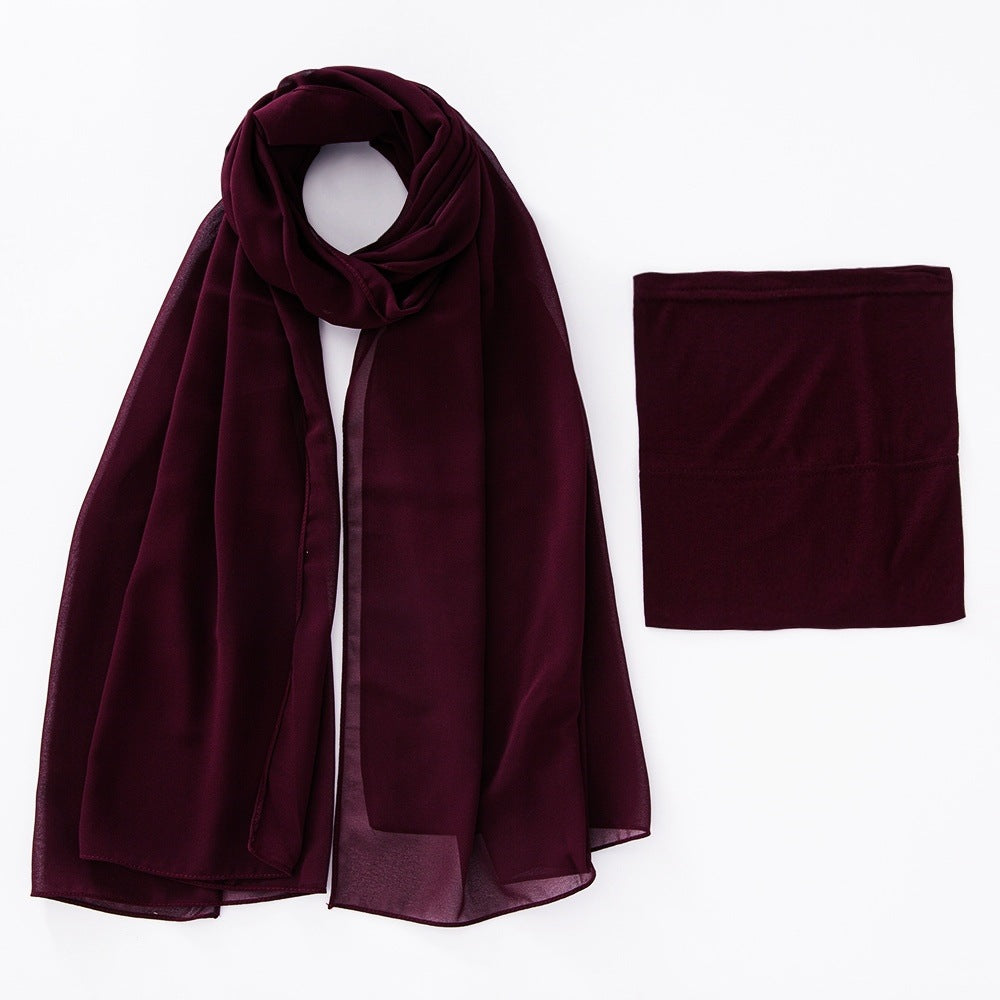 Modal Breathable Elastic Bucket Hat With Pearl Chiffon Scarf Headcloth