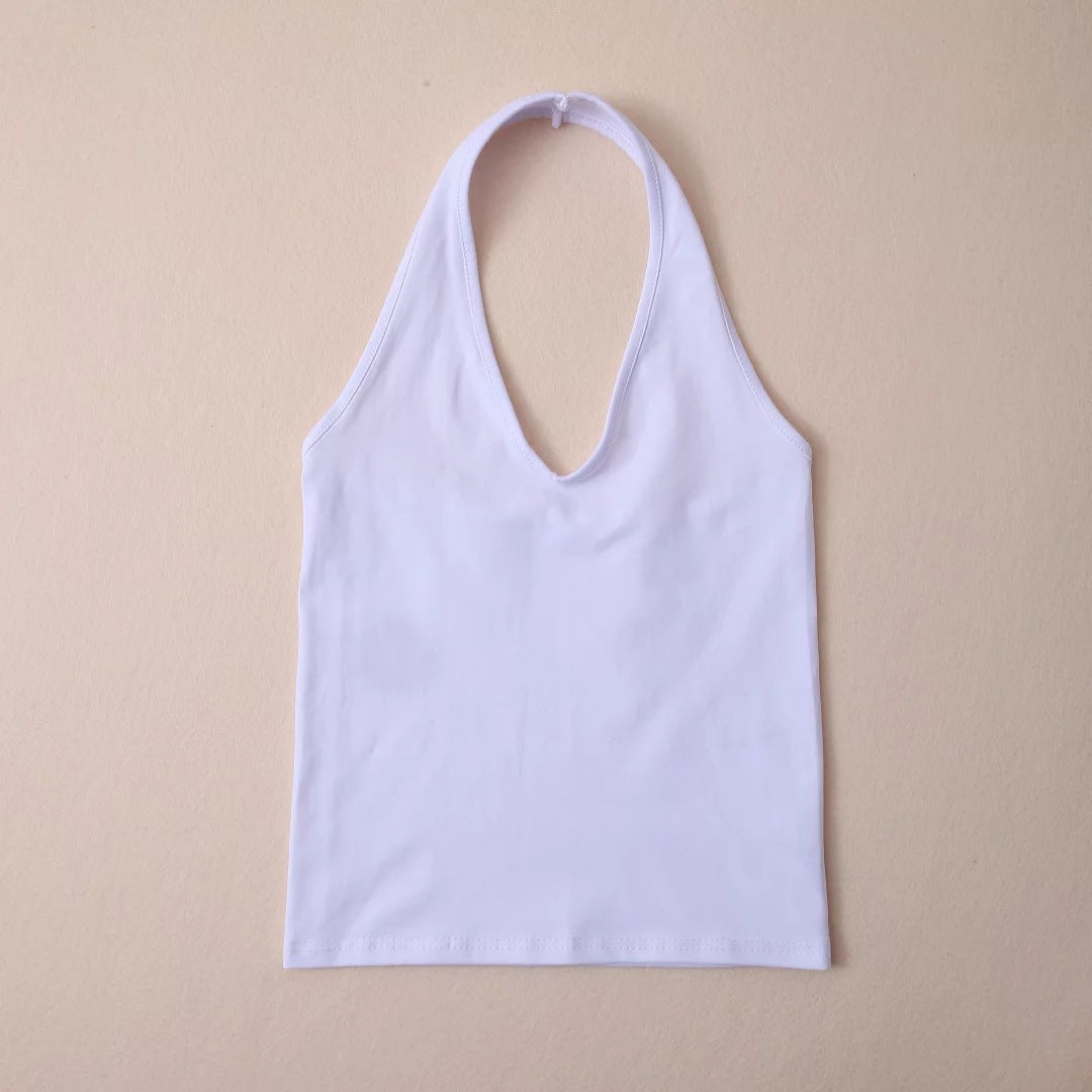 Solid Color Cropped Slim Back Showing Chest Halter Camisole