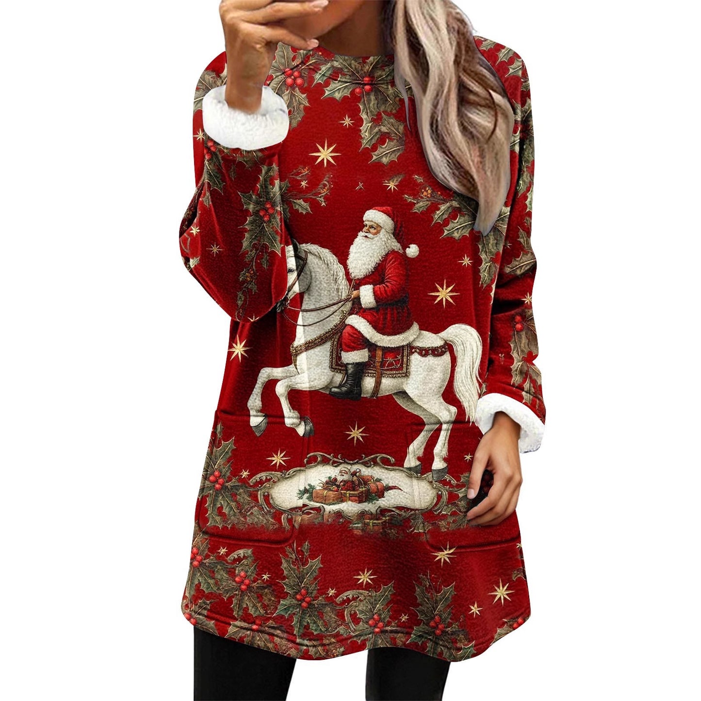 Snowman Digitaltryk Afslappet Løstsiddende Fløjlsweater med Brede Ærmer