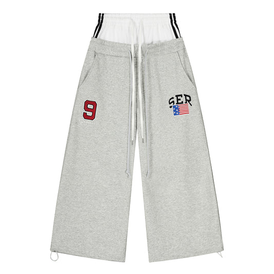 American-style Retro Double-waist Stitching Letter Curved Knife Sweatpants