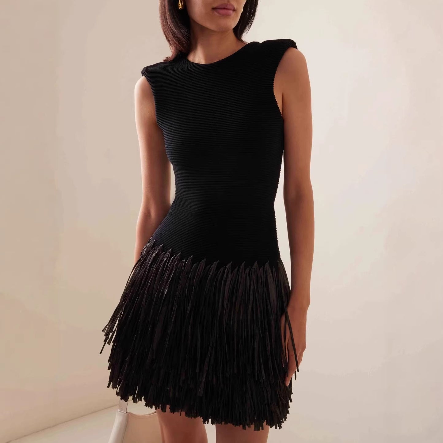 Stylish Sleeveless Crew-Neck Party Tassel Off-Shoulder Dress For Women