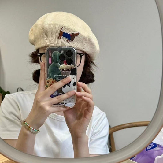 Women's Cute Embroidered Puppy Hollow Thin Knitted Hat