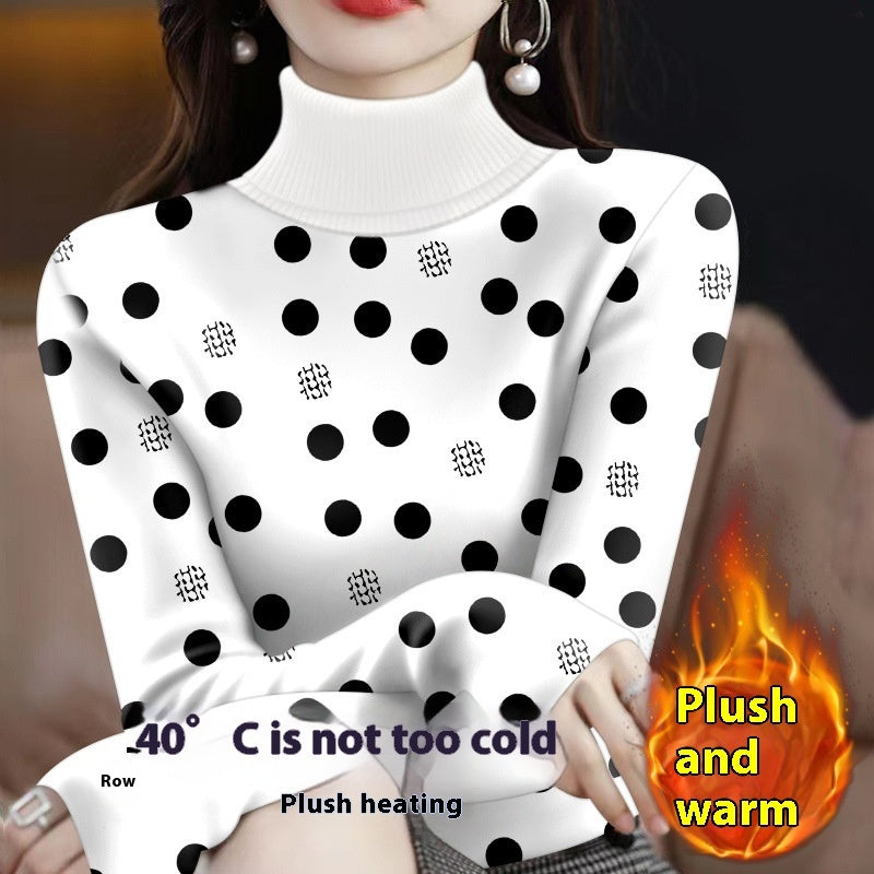 Fleece-lined Thickened Turtleneck Bottoming Shirt For Women