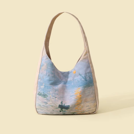 Oil Painting Sunrise Impression Shoulder Bag Large Capacity Canvas Bag