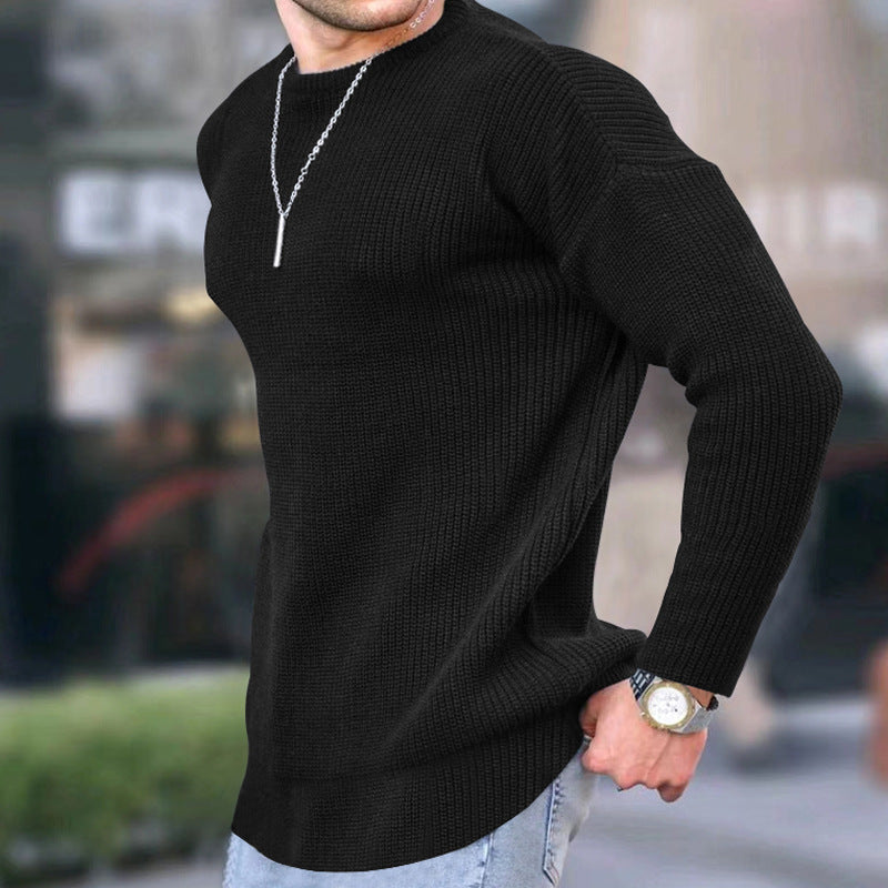 European And American Men's New Fashion Plain Knitted Casual Top