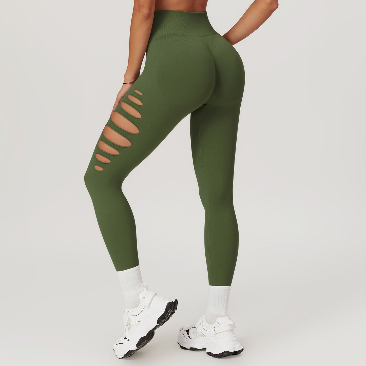 Europæiske og amerikanske hule sømløse skinny yogabukser med ferskenhofte og høj talje til fitness